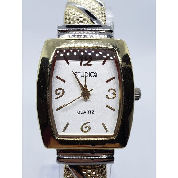 Studio Time STD951T 415. Gold braided bangle band White face with gold accents